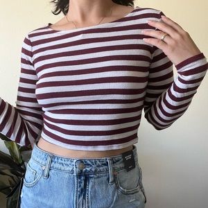 Forever 21 - Striped Print Long Sleve - Burgundy and
White